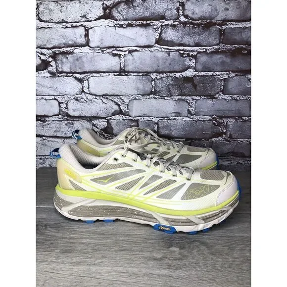 Hoka One Mafate Speed 2 Eggnog Gray Mesh Neon Yellow Running Men 14M US/49 1/3EU